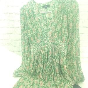 Lulus NWT Green Floral Pleated Size Small Full Length Dress